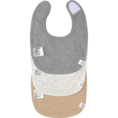 Lot de 3 bavoirs naissance gris foncé-gris clair-nature mélange Gris, marron 3 - vertbaudet enfant 