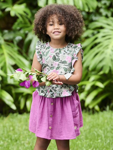 Jupe fille en gaze de coton beige+bleu grisé+rose+vert sauge+vieux rose+violet 22 - vertbaudet enfant 