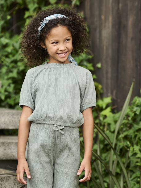 Tee-shirt blouse forme crop fille corail+écru+vert sauge 9 - vertbaudet enfant 