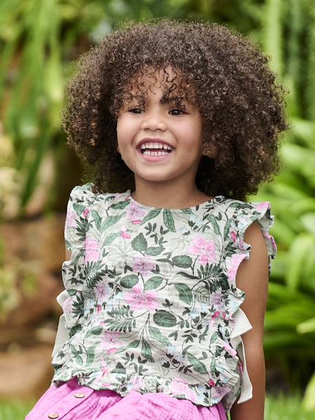 Blouse plastron en gaze imprimée fille vert sauge 1 - vertbaudet enfant 