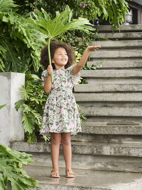 Robe en gaze de coton imprimée fille vert sauge 1 - vertbaudet enfant 