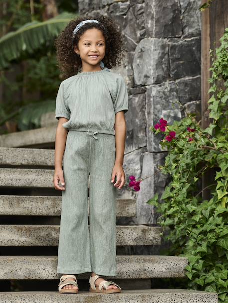Tee-shirt blouse forme crop fille corail+écru+vert sauge 13 - vertbaudet enfant 