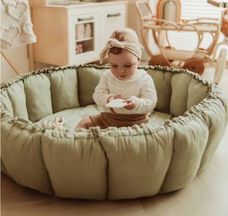 Tapis d'éveil & sac à jouets 3 en 1 bloom en coton Beige+Jaune moutarde+Marron foncé+Noir & Blanc+Rose+Vert 35 - vertbaudet enfant 
