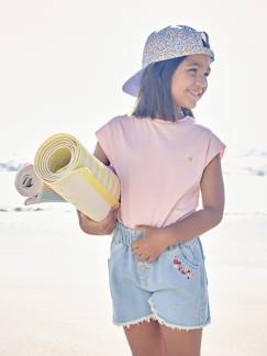 Short en jean brodé fleurs oversize fille  - vertbaudet enfant