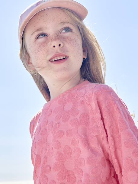 Ensemble sweat et short fleurs en éponge fille rose bonbon 2 - vertbaudet enfant 