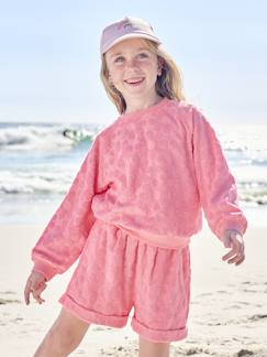 Ensemble sweat et short fleurs en éponge fille  - vertbaudet enfant