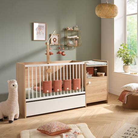 Lit combiné évolutif en décor bois avec commode à langer 1 porte - up Gris+Marron 10 - vertbaudet enfant 