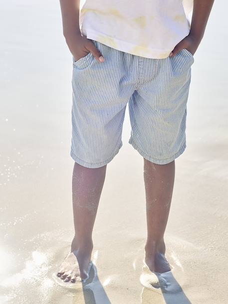 Bermuda garçon jean facile à enfiler bleu imprimé+denim gris+double stone+rayé bleu+stone 24 - vertbaudet enfant 