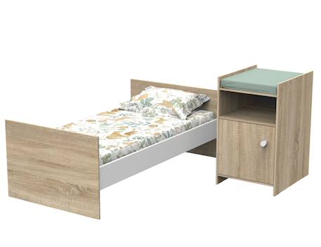 Lit combiné évolutif en décor bois avec commode à langer 1 porte - up Gris+Marron 9 - vertbaudet enfant 