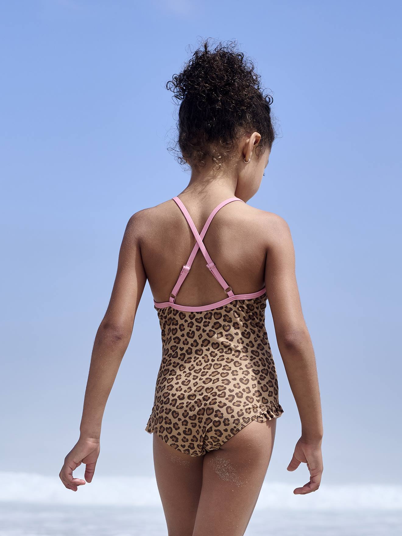 Maillot De Bain 1 Pièce Fille Dégradé Léopard Plissé - Taille 5 à 14 Ans, Idéal Piscine Et Plage