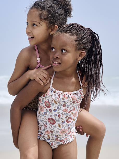 Maillot de bain fille 1 pièce noué à la nuque écru imprimé 6 - vertbaudet enfant 