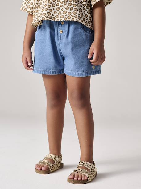 Short fille en denim léger facile à enfiler denim bleached+stone 9 - vertbaudet enfant 