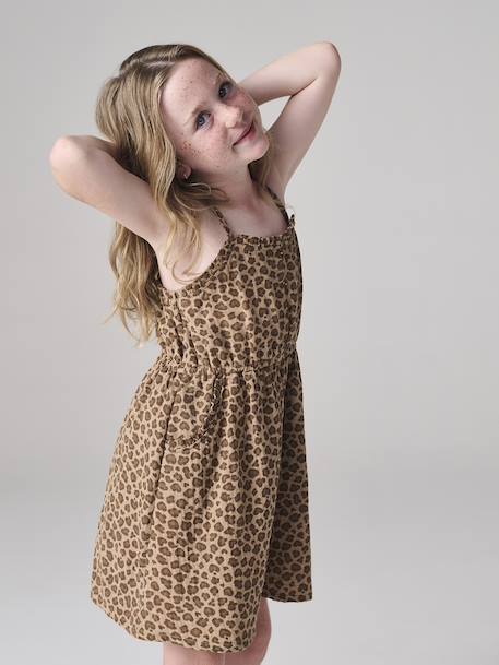 Robe à bretelles fille en gaze de coton beige+corail+vert émeraude 6 - vertbaudet enfant 