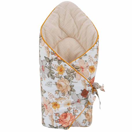 Couverture d'emmaillotage molletonnée néo vintage Néo vintage imprimé floral, beige, blanc 1 - vertbaudet enfant 