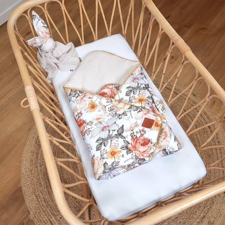 Couverture d'emmaillotage molletonnée néo vintage Néo vintage imprimé floral, beige, blanc 3 - vertbaudet enfant 