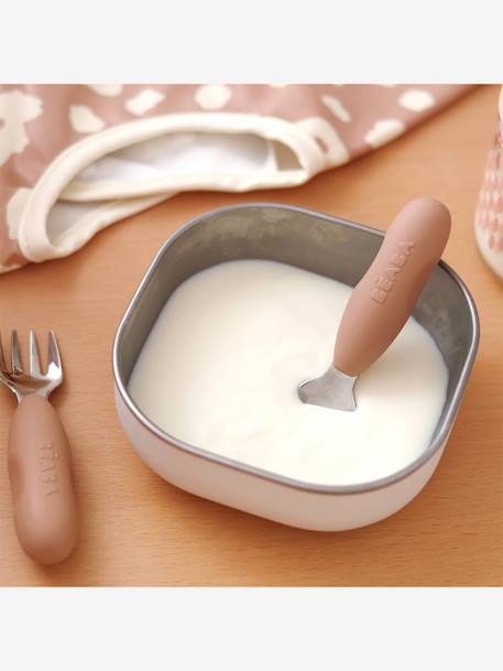 Lot de 2 pré-couverts d'apprentissage 2e âge en inox et silicone beige imprimé+Sage green+Velvet grey 5 - vertbaudet enfant 