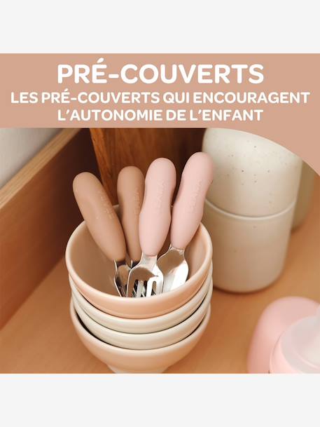 Lot de 2 pré-couverts d'apprentissage 2e âge en inox et silicone beige imprimé+Sage green+Velvet grey 4 - vertbaudet enfant 