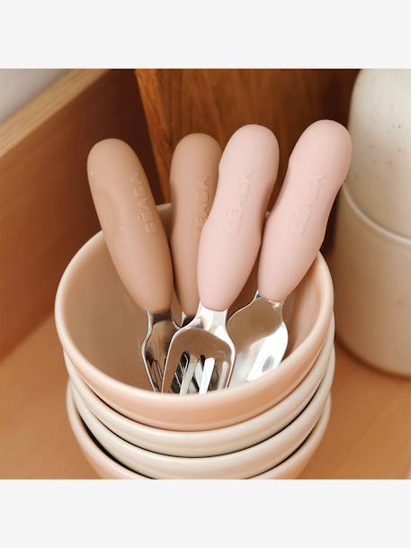 Lot de 2 pré-couverts d'apprentissage 2e âge en inox et silicone beige imprimé+Sage green+Velvet grey 3 - vertbaudet enfant 