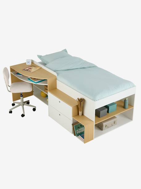 Lit enfant 90x190cm combiné avec bureau et rangement TEEN blanc 1 - vertbaudet enfant 