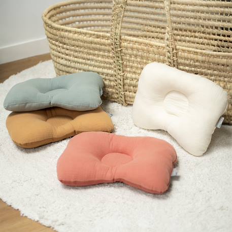 Coussin cale-tête ergonomique en gaze de coton jeanne Beige+Blanc+Bleu+Camel+Écru+Rose+Terracotta+Vert de gris 32 - vertbaudet enfant 