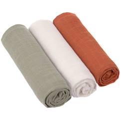 Puériculture-Lot de 3 langes en mousseline rouille