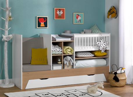 Lit bébé évolutif combiné ecrin + tiroir Blanc 1 - vertbaudet enfant 