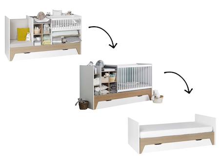 Lit bébé évolutif combiné ecrin + tiroir Blanc 4 - vertbaudet enfant 