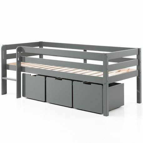 Lit surélevé et tiroirs pin massif et imitation bois naturel  armance & faustin Blanc+Gris 10 - vertbaudet enfant 