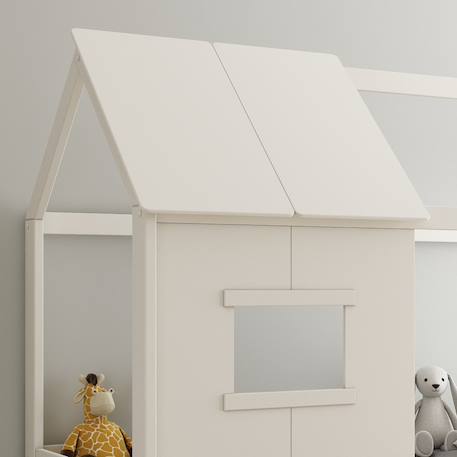 Lit cabane surélevé avec sommier pin massif et imitation bois  ambre Blanc 6 - vertbaudet enfant 