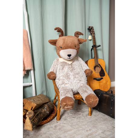 Peluche géante renne qorvik  - made in france Marron, blanc, crème, taupe, gris 4 - vertbaudet enfant 