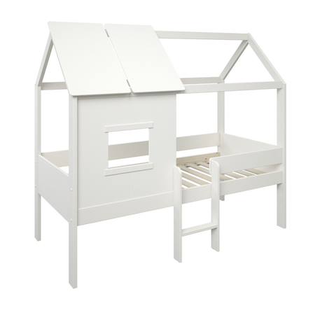 Lit cabane surélevé avec sommier pin massif et imitation bois  ambre Blanc 3 - vertbaudet enfant 