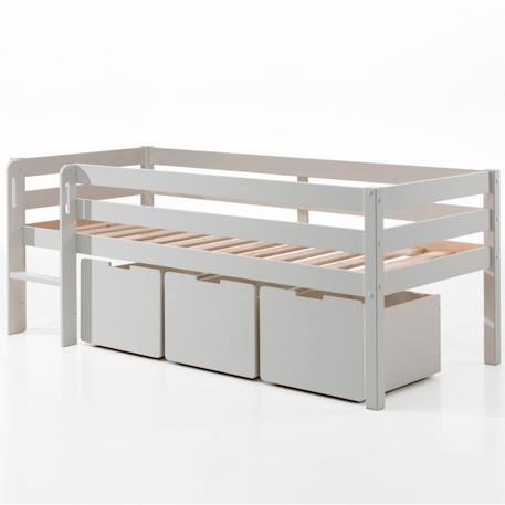 Lit surélevé et tiroirs pin massif et imitation bois naturel  armance & faustin Blanc+Gris 4 - vertbaudet enfant 