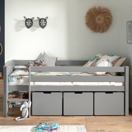 Lit surélevé et tiroirs pin massif et imitation bois naturel  armance & faustin Blanc+Gris 8 - vertbaudet enfant 