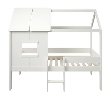 Lit cabane surélevé avec sommier pin massif et imitation bois  ambre Blanc 4 - vertbaudet enfant 