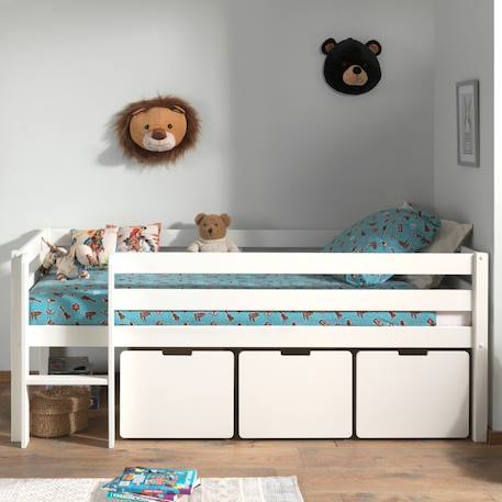 Lit surélevé et tiroirs pin massif et imitation bois naturel  armance & faustin Blanc+Gris 3 - vertbaudet enfant 