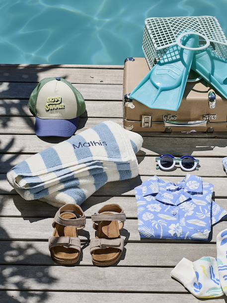 Sandales cuir enfant à scratchs collection maternelle kaki+marine+sable 17 - vertbaudet enfant 