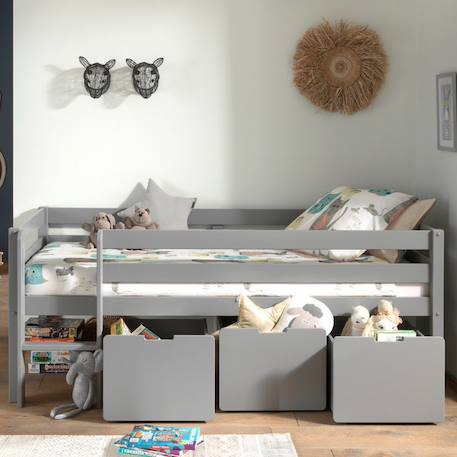 Lit surélevé et tiroirs pin massif et imitation bois naturel  armance & faustin Blanc+Gris 9 - vertbaudet enfant 