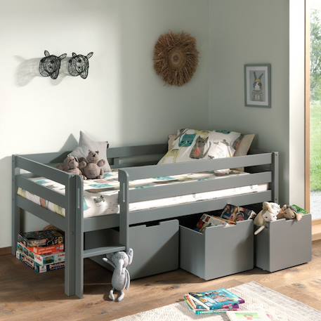 Lit surélevé et tiroirs pin massif et imitation bois naturel  armance & faustin Blanc+Gris 7 - vertbaudet enfant 