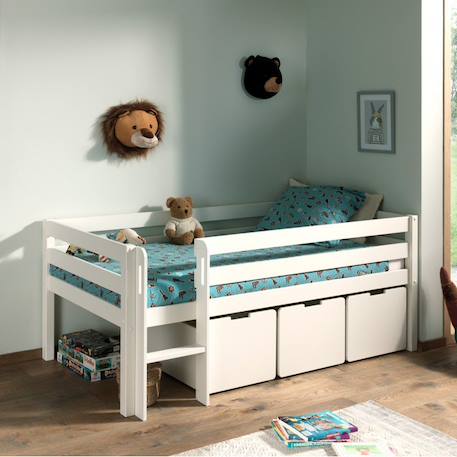 Lit surélevé et tiroirs pin massif et imitation bois naturel  armance & faustin Blanc+Gris 1 - vertbaudet enfant 