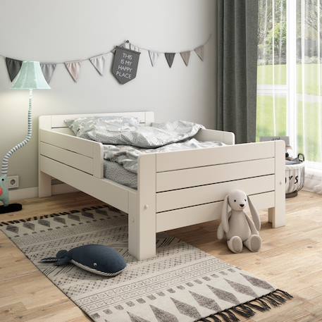 Lit évolutif avec tiroir et matelas pin massif edouard Blanc+Bois 2 - vertbaudet enfant 
