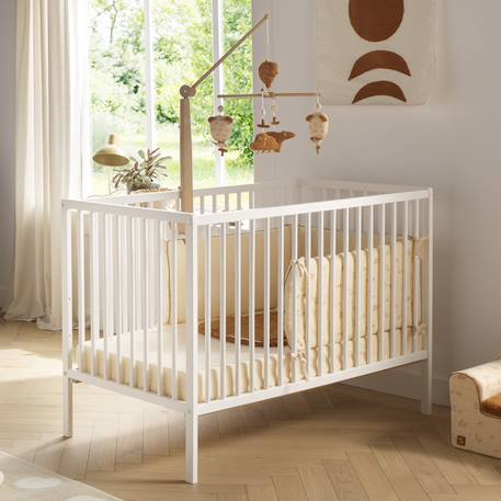 Lit bébé tout barreaux en bois avec matelas - first Blanc+Marron 2 - vertbaudet enfant 