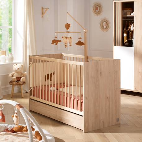 Lit bébé à barreaux en bois décor chêne suave avec matelas - tokyo Marron 2 - vertbaudet enfant 