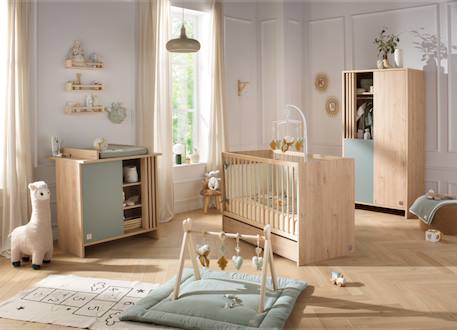 Lit bébé à barreaux en bois décor chêne suave avec matelas - tokyo Marron 5 - vertbaudet enfant 