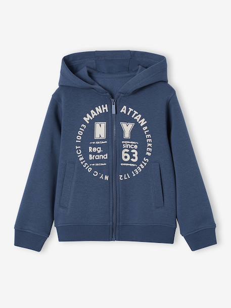 Sweat garçon zippé à capuche sport anthracite+BLEU FONCE UNI AVEC DECOR+vert sapin 4 - vertbaudet enfant 