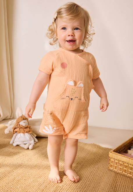 Barboteuse bébé + headband en gaze de coton sierra Peche 1 - vertbaudet enfant 