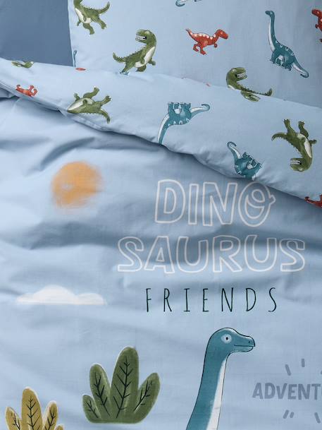 Parure housse de couette + taie d'oreiller enfant avec coton recyclé DINO FRIENDS bleu glacier 7 - vertbaudet enfant 