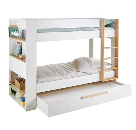 Lit superposé enfant 90x190cm avec tiroirs et bibliothèque IDAHO blanc 5 - vertbaudet enfant 