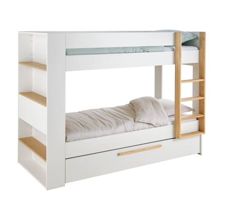 Lit superposé enfant 90x190cm avec tiroirs et bibliothèque IDAHO blanc 6 - vertbaudet enfant 