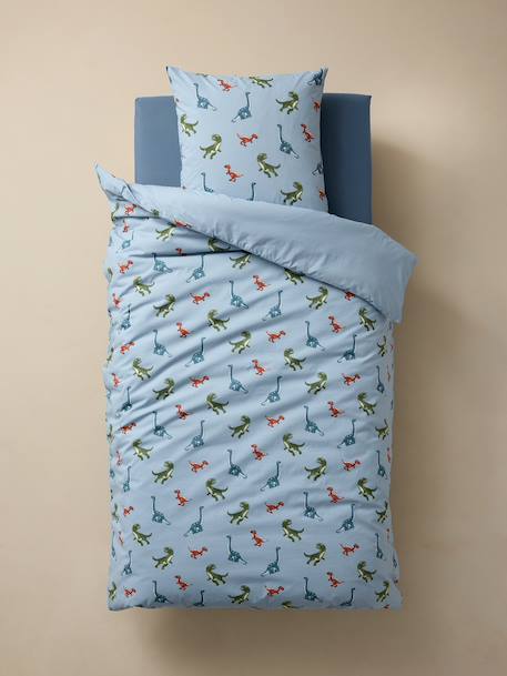 Parure housse de couette + taie d'oreiller enfant avec coton recyclé DINO FRIENDS bleu glacier 3 - vertbaudet enfant 