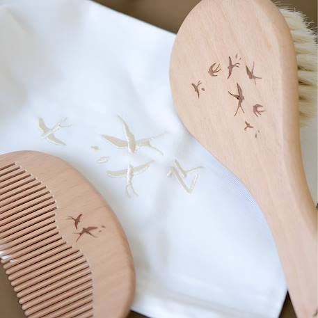 Ensemble brosse et peigne bébé hirondelles Bois 3 - vertbaudet enfant 